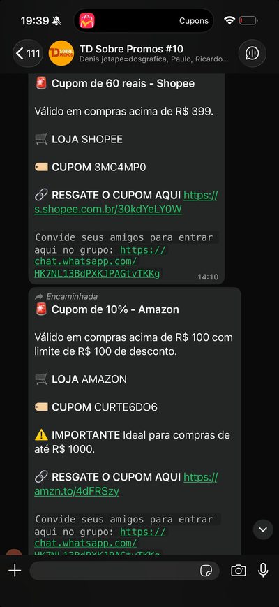 Todos os cupons disponíveis